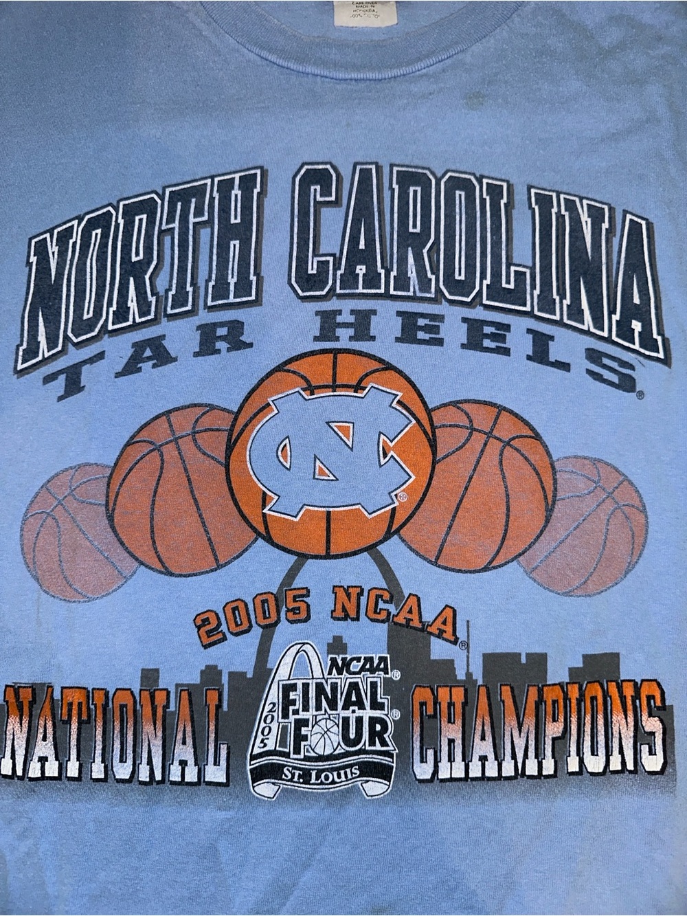 Vintage North Carolina Tar Heels 2005 National Champions Light Blue T-Shirt